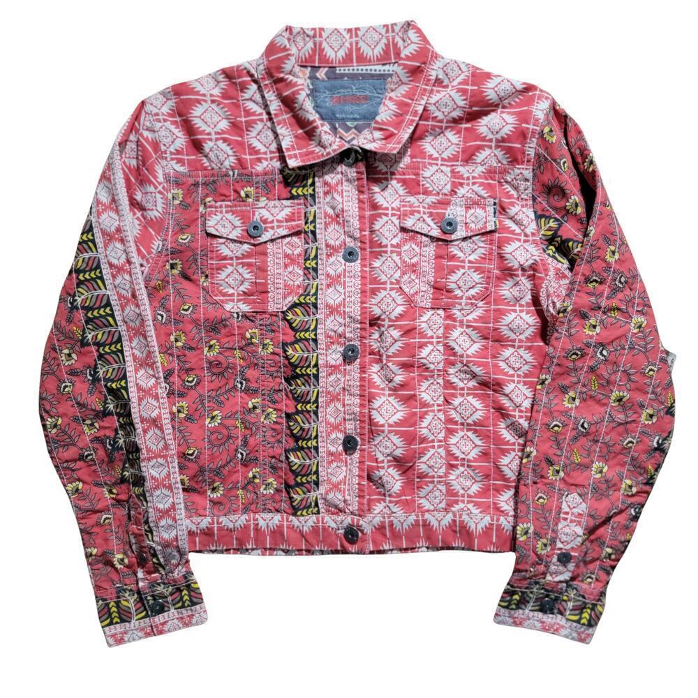 GRAMICCI Jaime Arizona Orange Aztec Printed Cropped Button Up Jacket Womens L